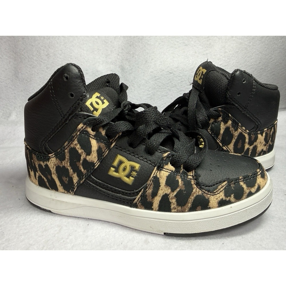 DC Shoes Cure Hi Top Youth 13 Black Leopard Print Skate Sneakers ADGS700034